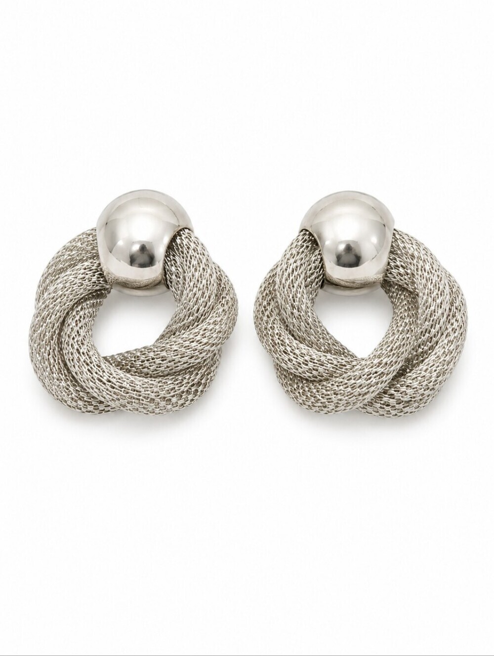 VTG CHARTER CLUB Silvertone Mesh Rope Knot Post Earrings